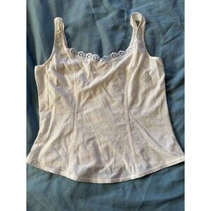 Arianne White Floral Stretch Lace Trim Camisole Size Large